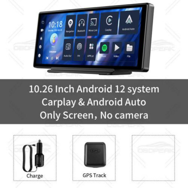 차량용 모니터 OBDPEAK T30 DVR 백미러 카메라 와이파이 안드로이드 12 대시 캠 GPS 내비게이션 카플레이 자동 Ai 스크린 비디오 녹음기, 1) T30Only Screen - No TF Card