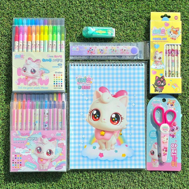 위시캣 학용품 문구세트 어린이 초등학교 유치원 입학 졸업 단체 선물세트, 1개, 위시캣 가득문구세트
