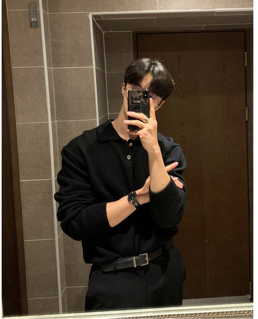 style dr 남자 니트카라넥 폴로 니트 머슬핏 니트 오버핏 긴팔 니트 스웨터 어깨넓어보이는 니트