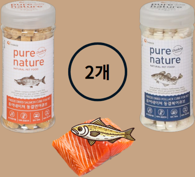 퓨어네이쳐 강아지 고양이 동결건조 바삭한 간식 혼합구성 세트, 1세트, 40g, 연어+북어
