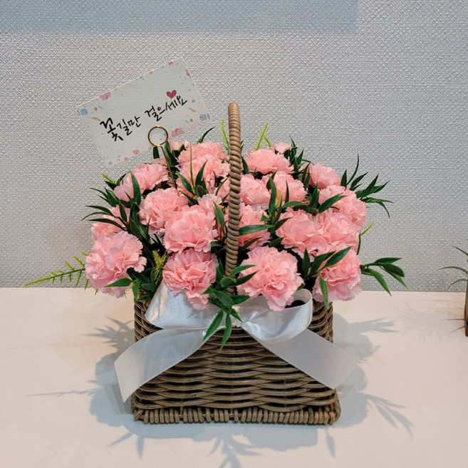 조화 카네이션 꽃바구니 어버이날 생일 승진 꽃다발, 핑크, 1개
