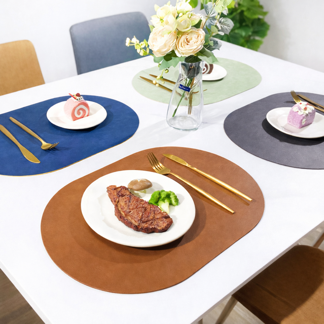 라온모어 고급 가죽 식탁매트 방수 양면 논슬립 테이블매트 2p 세트, 2개, 35X40, 네이비