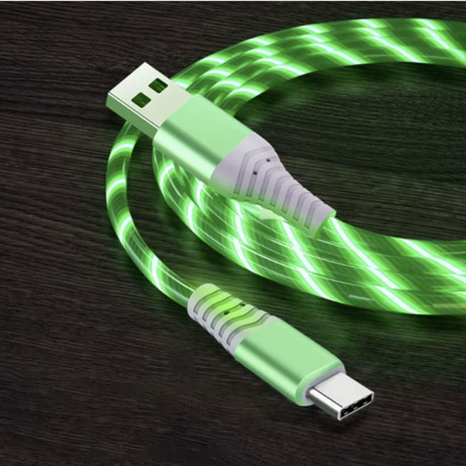 튼튼한 고속 충전 LED 케이블 c타입 usb타입, 1개, 초록색, 1m