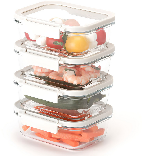 네오플램 코모도 내열유리 직사각 밀폐용기, 4개, 600ml