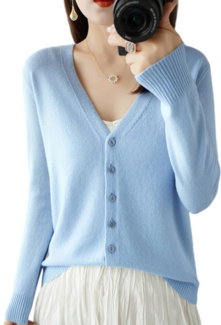 여성용 빅사이즈 브이넥 스판 부드러운 편안한 니트 가디건 간절기룩 상의 Knitted Cardigan F9099