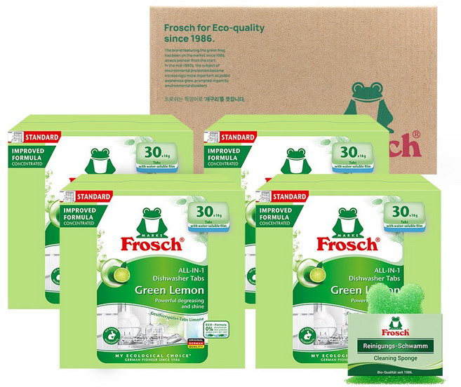 프로쉬 독일 올인원 식세기 세제 레몬향 30개입 수세미, 4개