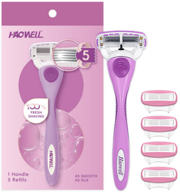 haowell Y존 제모 셀프케어 여성용 바디 제모 5중날 면도기 + 면도날 5입, 1개
