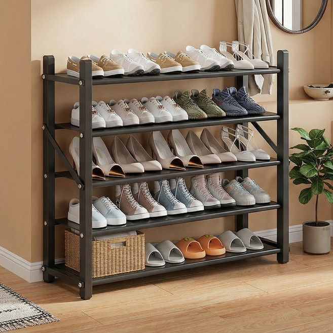 Polyidea 튼튼한 철제 신발장 정리대 현관 슈즈랙 틈새 수납 선반 조립식, 블랙 85, 5단