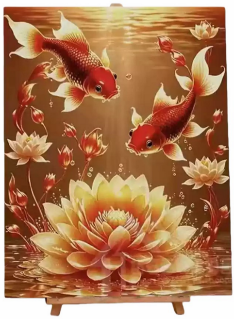 스타일하우스 캔버스형 보석십자수 DIY 집콕 취미 인테리어 40x50 cm, DY83-황금잉어 연꽃, 1개