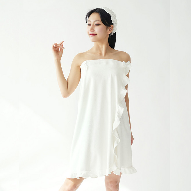 국산 여성 면타월 목욕 골프 샤워가운 헤어밴드, 화이트F, 1세트