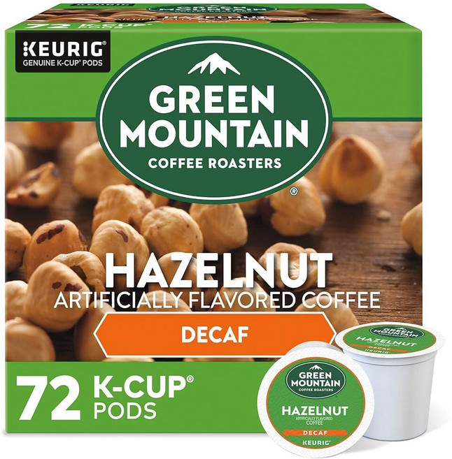 Green Mountain Coffee Roasters 헤이즐넛 디카페인 큐리그 1인용 K컵 포드 라이트 로스트 커피 60개(10개 6팩)