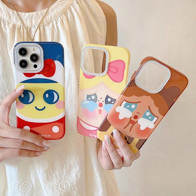 울보베이비 다마고치 아이폰케이스 콜라보케이스 리본 고양이 토끼 브라운 핑크 옐로우 레드 심플 귀여운 캐릭터 큐티 아기자기한 케이스 아이폰 13 14 15 16 프로 프로맥스