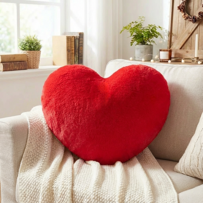 SUSIELADY 하트베개 하트쿠션 부드럽고 귀여운 토끼털라이크 하트쿠션, Red