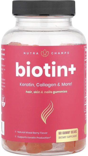 NutraChamps 비오틴+ 혼합 베리 구미젤리 60개, NutraChamps비오틴혼합베리구미젤리60개, 60정 - 쿠팡