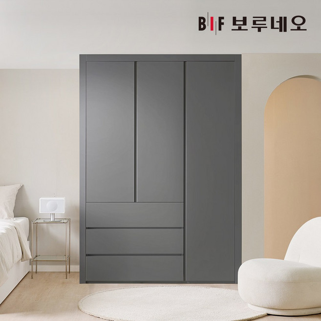 보루네오 10cm 작은방 슬라이딩 붙박이장 여닫이 모음, 네오3단서랍여닫이 10cm, 다크그레이