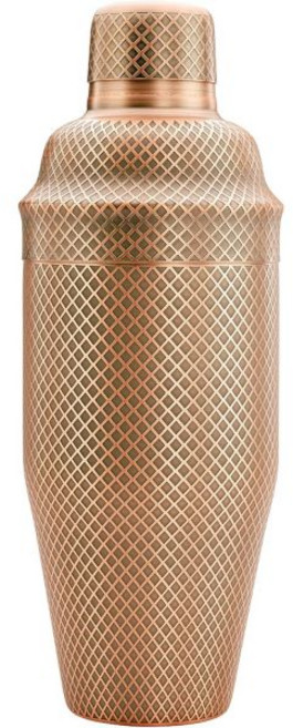 바플라이 3피스 다이아몬드 격자 에칭 일본 칵테일 셰이커 세트24온스700ml 스테인리스 스틸, Antique Copper