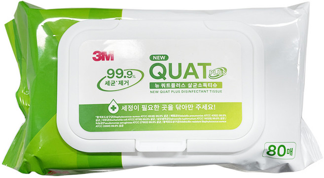 3M 쿼트플러스 티슈 10매 80매 세균 세정 소독 청소 무에탄올, 80매입