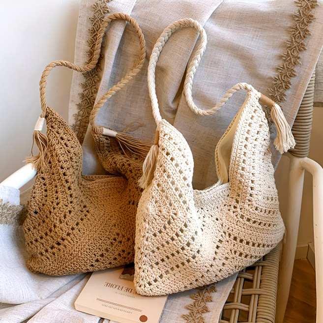 베리엣지 여름 뜨개 가방 니트 라탄 숄더백 해변 휴양지 위빙백