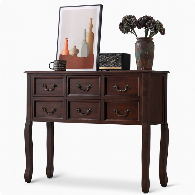 루앤홈 원목 콘솔 엔틱 현관 서랍장 거실 수납장 빈티지 장식장 화장대, 호두