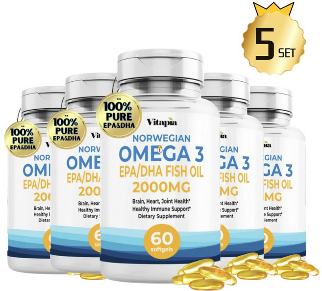 비타피아 오메가3 청정 노르웨이 피쉬오일 프리미엄 필수영양 2000mg, 5개, 60정