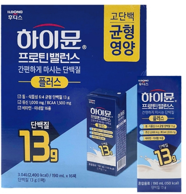기타 일동후디스 하이뮨 프로틴 밸런스 플러스 190ml x 16팩 1박스, 16개