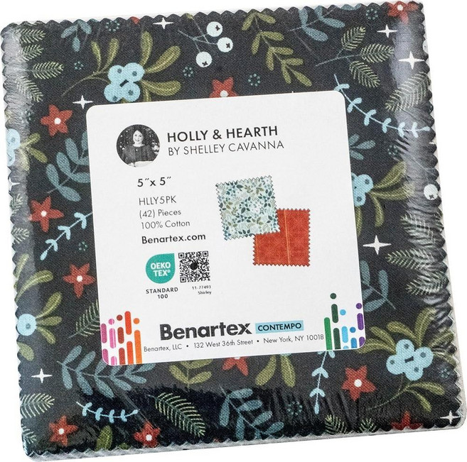 Shelley Cavanna Holly & Hearth 5X5 Pack 42 5-inch Squares Charm Benartex 266701