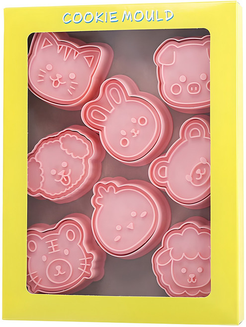 동물 얼굴 푸쉬 쿠키커터 8종 세트, 핑크, 1세트