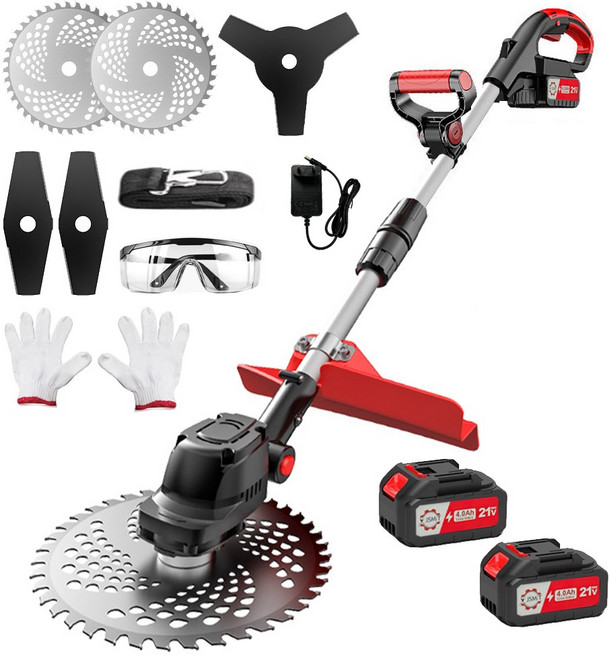 JSMiT 무선 예초기 풀세트 하이 엔드고성능 21V브러 쉬리스 전기 모터 충전식 휴대용예초기 전기 전동 무선 제초기 4000mAh배터리 총2개, 1세트