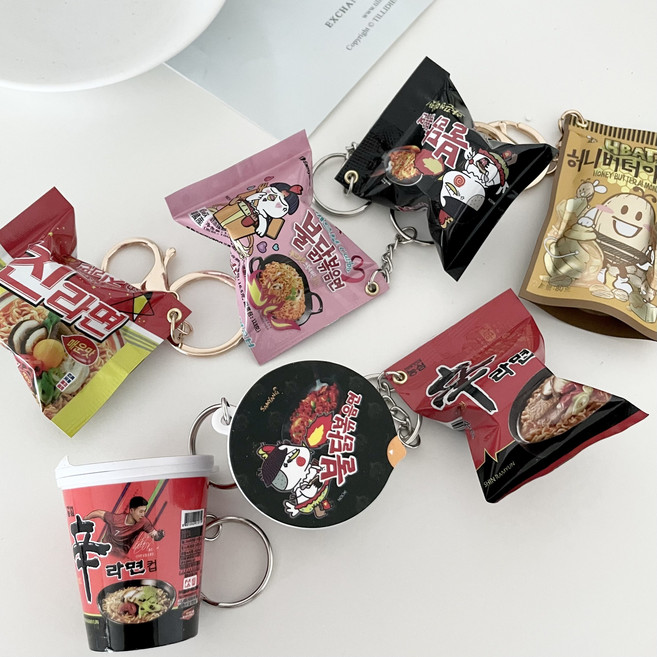 라면 키링 미니어쳐 가챠 열쇠고리 가방 컵라면, 1개, 불닭컵라면