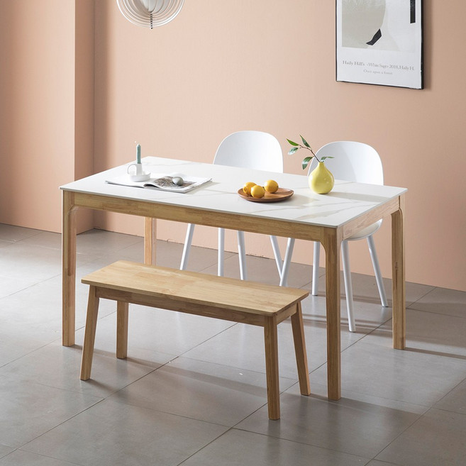 장인가구 디케 퓨어 세라믹 4인 식탁세트 벤치형, 내추럴