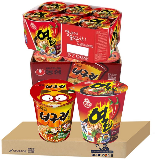 블루존 너구리 소컵라면 62g (6입) + 열라면 소컵라면 62g (6입)
