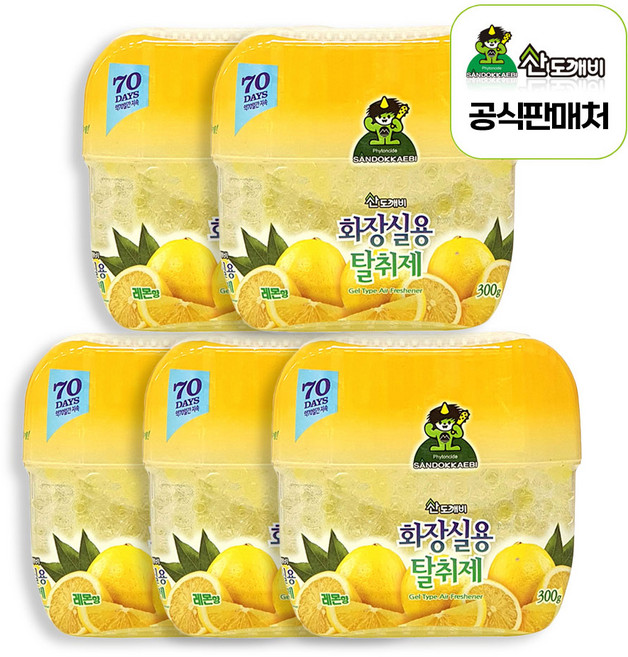 산도깨비 화장실용 탈취제 레몬향, 300g, 5개