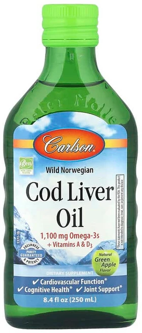 Carlson 대구 간유 내추럴 그린 애플 맛 1 100mg 250ml(8.4fl oz) Carlson (칼슨), Carlson, 대구 간유, 내추럴 그린 애플 맛, 1, 250ml, 1개 - 쿠팡