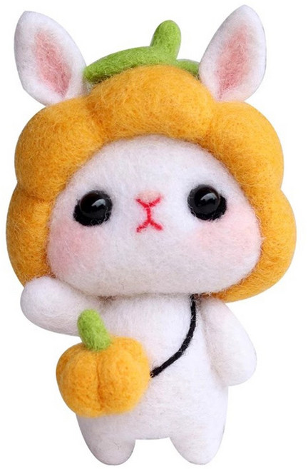 투데이리빙 DIY 양모 펠트 세트 귀여운 토끼 강아지 미니 인형 만들기 초보자 힐링 취미 공예 감성 캐릭터 미니어처 소품, 호박토끼, 1세트