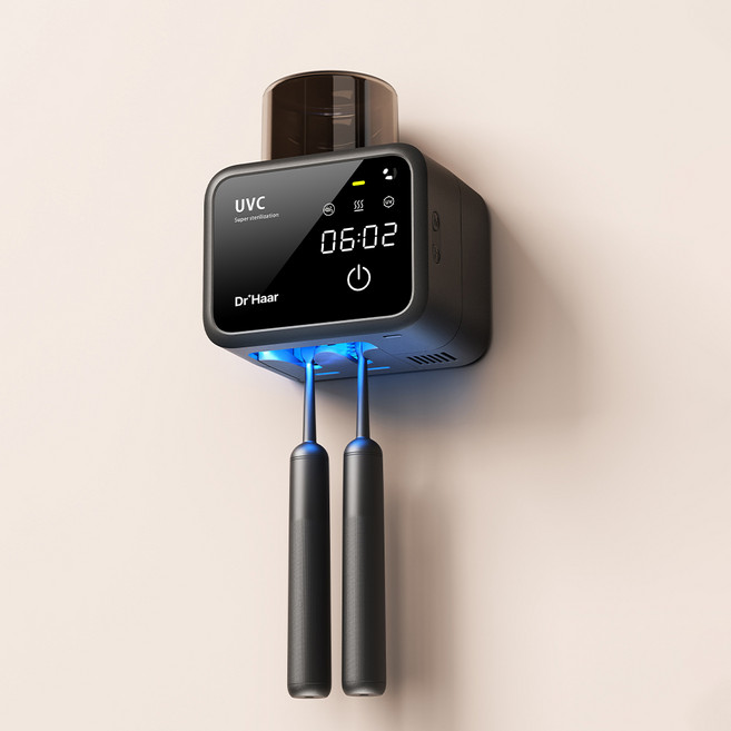 닥터하르 무선 UV히팅 칫솔살균기 가정용 휴대용 소독기 면도기 건조기 2구, 블랙