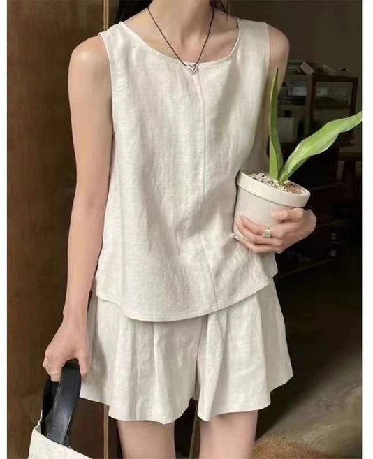 Kingfishe 여성 여름 패션 민소매 블라우스 반바지 세트 ru626DY8