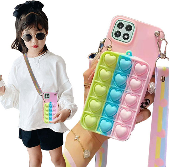 바이주주 키즈폰 동전지갑 목걸이 푸쉬팝 하트 갤럭시 휴대폰 케이스