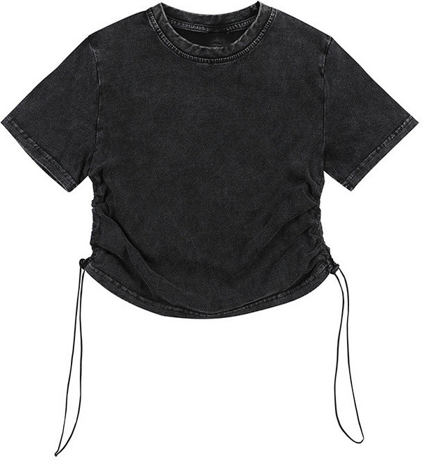 더벨러리 여성 빈티지 피그먼트 워싱 반팔 티셔츠 BCT6082 크롭 스트링