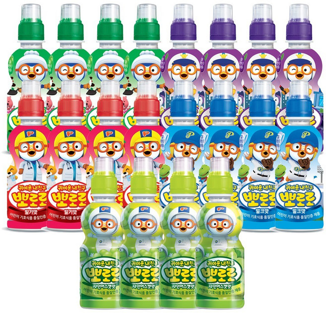 제트스카이 팔도 뽀로로5종세트 235ml 밀크4개+딸기4개+사과4개+블루베리4개+샤인머스캣4개 20개, 밀크+딸기+사과+샤인머스캣+블루베리