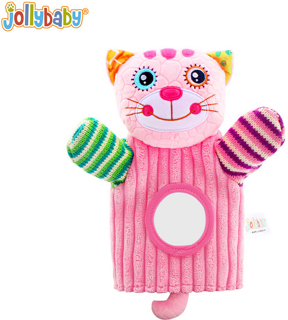 Jollybaby 獅子手偶 安撫玩具 寶寶互動玩偶, 粉貓手偶, 1個