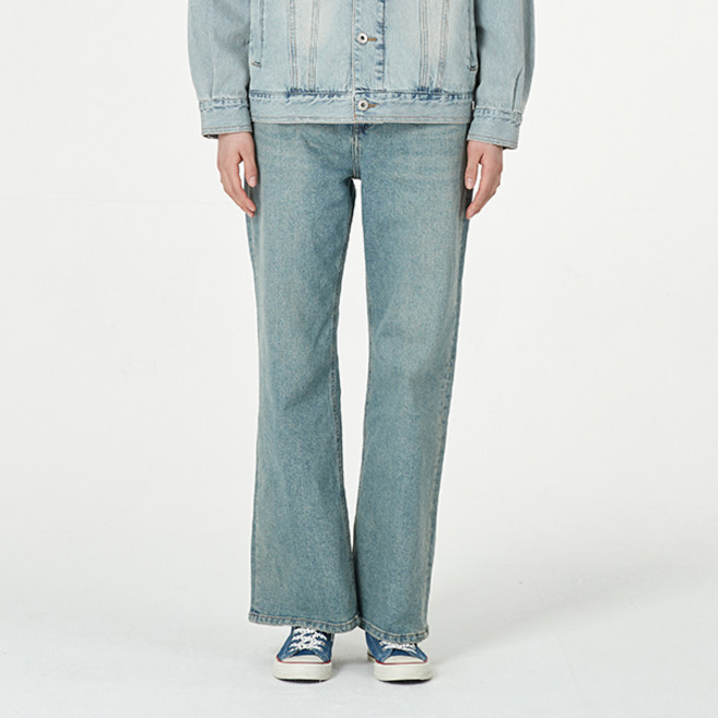 [잠뱅이] 여성 빈티지 틴 캣워싱 와이드 데님 팬츠 미디엄블루