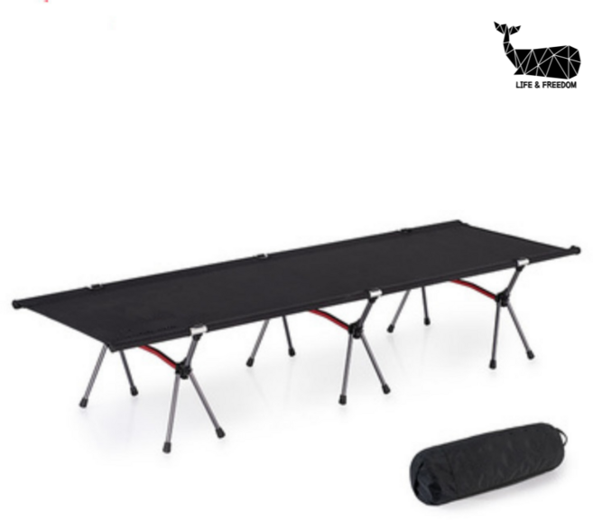 캠핑용 튼튼한 간편조립 듀랄루민 초경량 야전침대 간이침대, 블랙