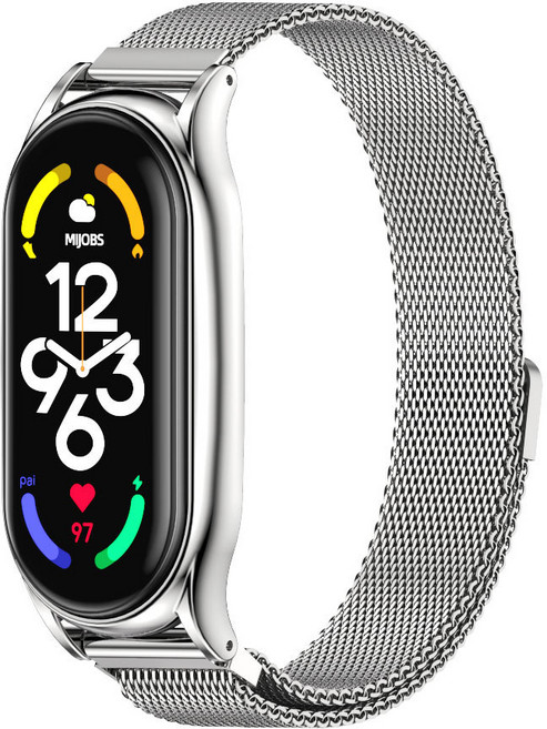 밀레니즈 루프 메탈 마그네틱 메쉬 샤오미 미워치 미밴드 9 8 7 6 5 4 3 밴드 줄 스트랩, 미밴드9, 실버