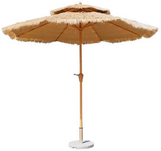 야외파라솔 초가 파라솔 볏짚 밀짚 인조 지푸라기 그늘막, 더블 지붕 원형 직경 2.7m