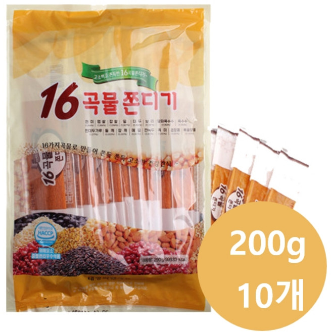 16 곡물 쫀드기 200g 추억의 옛날과자 불량식품 쫀디기, 10개