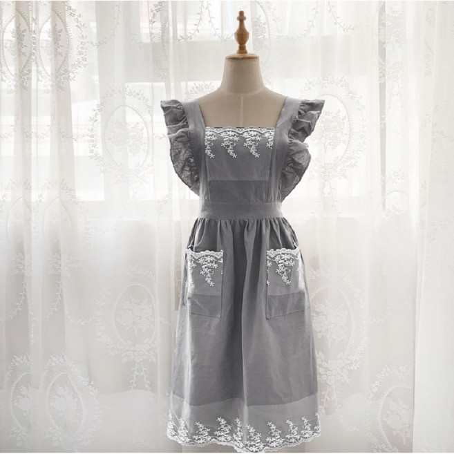 생활예찬 프릴 레이스 원피스 앞치마, 그레이, 1개