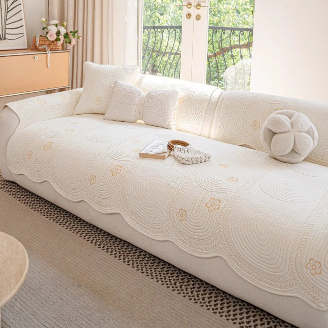 APOIO 사계절용 미끄럼 방지 부드러운 면 누빔 워싱 소파패드