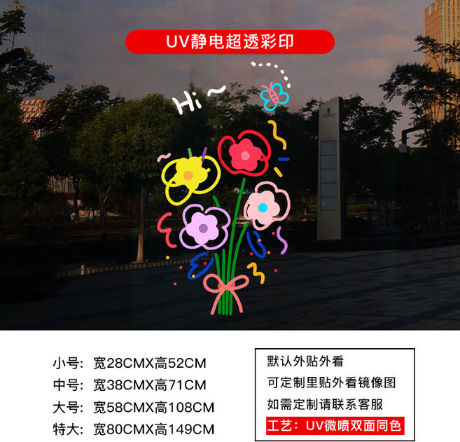 櫥窗玻璃UV貼紙 花卉窗貼, TZ037,S