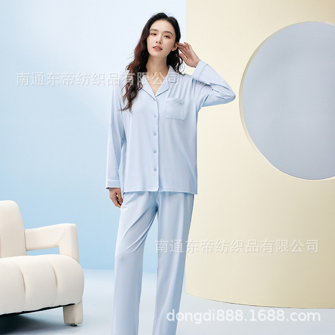 棉男女士家居服長袖情侶睡衣女夏男士翻領開衫套裝睡衣