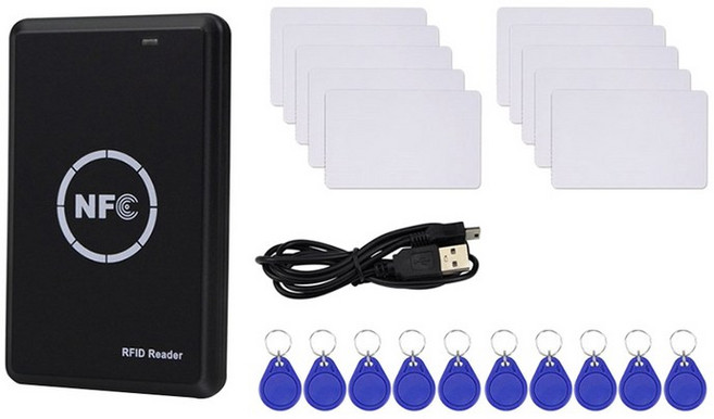 RFID Reader Writer Duplicator NFC 리더 스마트 카드 프로그래머 액세스 카드 디코더 쓰기 가능한 T5577 UID FOBS 카드, Blackbluewhite, 블랙 &amp; 블루 &amp; 화이트, 1개